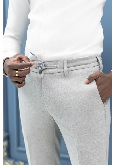 Ecer Regular Fit Beli İplikli Yan Cepli Astarsız Kışlık Kumaş Pantolon gri