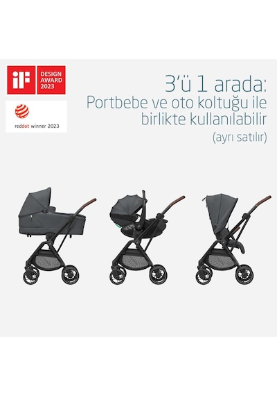 Maxi-Cosi Leona2 Çift Yönlü Uzatılabilir Sırt Desteği Tam Yatabilir Seyahat Sistem Olabilen  Bebek Arabası Twillic Graphite