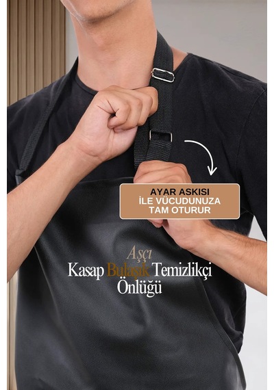 Suni Deri Su Geçirmez Bulaşıkçı Önlüğü Aşçı Önlüğü Kasap Önlüğü Temizlikçi Önlüğü Siyah