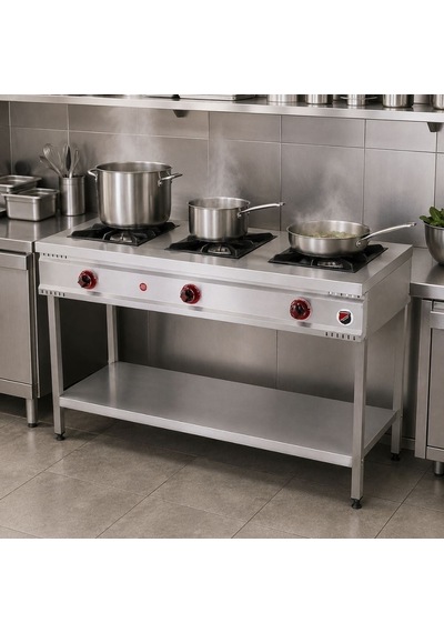 Silverinox Doğalgazlı Taban Raflı 3 Gözlü Ocak