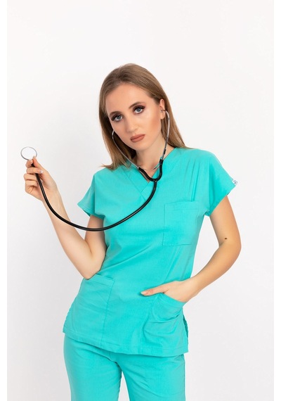 Mint Yeşili Likralı Cerrahi Üst Forma Doktor Hemşire Scrubs Üniforma Mint Yeşili Mint Yeşili