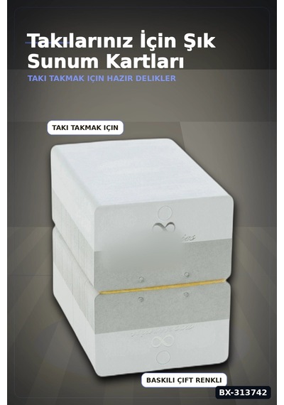 Kolye Kartı 200 Adet Balya 8.5x7cm Karton Malzeme Toplu Paket Takı Sergileme Bx-313742 001 - Beyaz