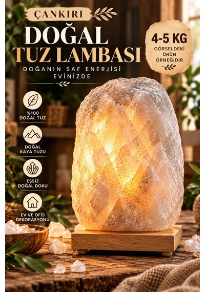 Çankırı 4-5 Kg Gri Doğal Kaya Tuzu Lambası Ahşap Kaideli Dekoratif Lamba