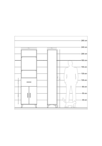 Arges Dolap 4 Raflı Tek Çekmeceli 2 Kapaklı 60x30x221 Çam-ant... Çam