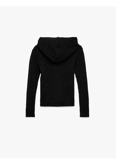 Koton Slim Fit Kapüşonlu Uzun Kollu Dokulu Fermuarlı Hırka Antrasit 6wal90047ık