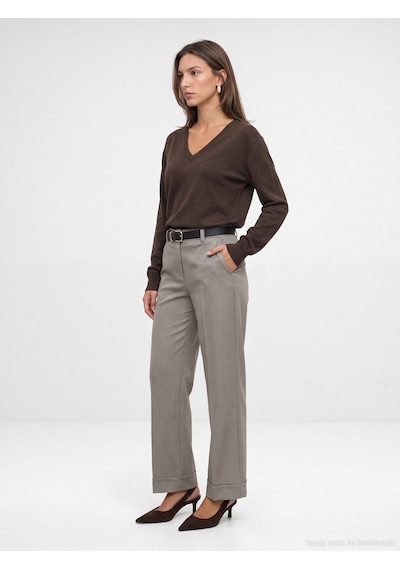Dilvin 72821 Kemerli Kıvrık Paça Pantolon-vizon