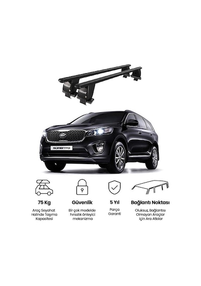 Royal Kia Sorento 2019-2020 Uyumlu Siyah Ara Atkı Port Bagaj Tavan Barı