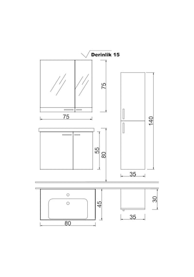 Denko Terra 80 Cm Mdf Banyo Dolabı Takımı + Boy Dolabı Çok Renkli Denko Terra 80 Cm Mdf Banyo Dolabı Takımı + Boy Dolabı Çok Renkli