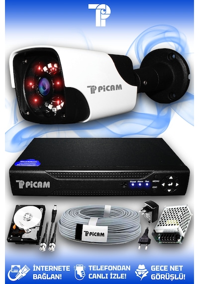 Picam 1 Kameralı Panda 1 Dış Kamera Set 320 GB HDD Full HD Gece Görüşlü Güvenlik Kamerası Sistemi