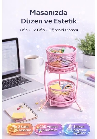 Ayrex Need Nd-2011 Çok Amaçlı İki Katlı Masaüstü Organizer Metal Masa Düzenleyici Genel