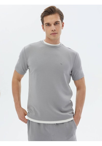 Kip Gri Düz Bisiklet Yaka T-shirt Çok Renkli