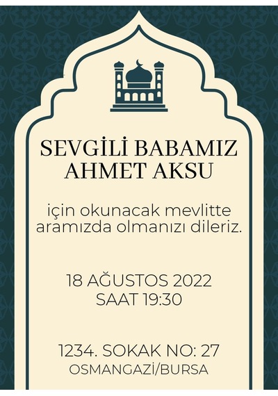 Bk Gift Kişiye Özel Bitmeyen Mevlit Davetiyesi Model 2