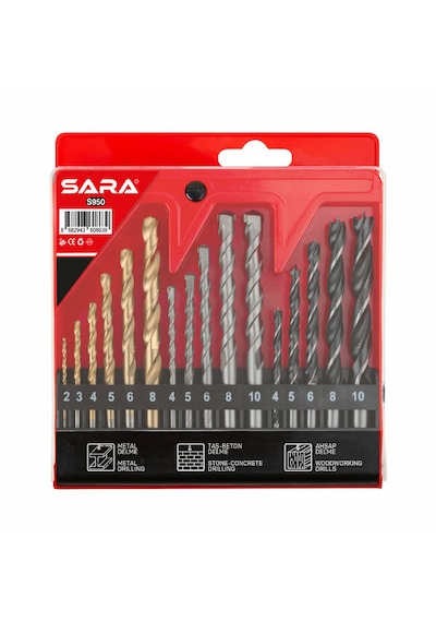 Sara S950 Matkap Ucu Seti 16 Parça, Metal, Taş-beton Ve Ahşap Uçları