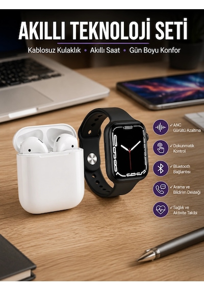 Mey İthalat 2025 Model Akıllı Saat Ve 2.nesil Tws Bluetooth Kulaklık Anc Özelliği Amoled Ekran