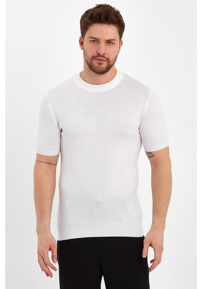 Cool Tarz Beyaz Erkek Yarım Balıkçı Düz Triko T-shirt-trz19129r12s Beyaz Beyaz