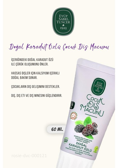 Eyüp Sabri Tuncer 3 Adet Doğal Karadut Özlü Çocuk Diş Macunu 60 Ml + Rosie