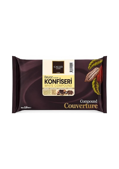 Callei Chocolate Beyaz Konfiseri Kokolin Blok 2,5 Kg Pasta, Tatlı Ve Dekor Kaplamaları İçin Yoğun Beyaz Kokolin