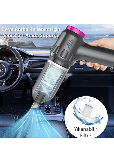 Ally 14000pa Güçlü Portatif 2 Kademeli Tasinabilir Vakumlu Kablosuz Üflemeli Mini Araç Süpürgesi Sw-103- 5775