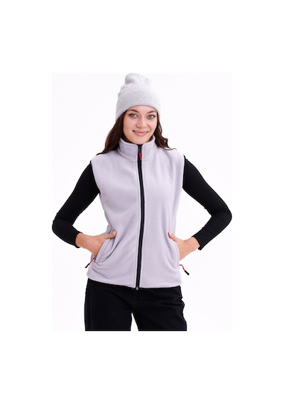 Monox Kadın Slim Fit Tam Fermuarlı Polar Yelek Gri