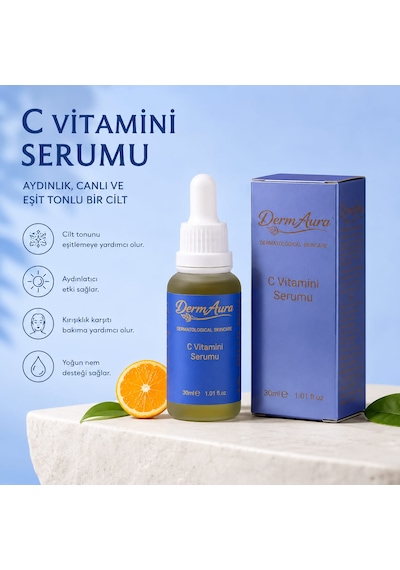 Dermaura C Vitamini Yüz Serumu 30ml Aydınlatıcı Leke Karşıtı Ve Nemlendirici Cilt Bakım Serumu