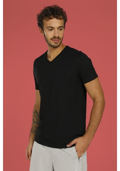 Lumberjack Ct111 Basıc Modal V Neck Siyah Erkek Kısa Kol T-Shirt (489002331)