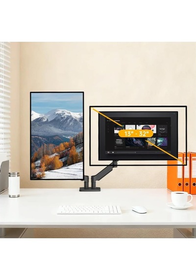 M252d Gazlı Yaylı Çift Monitör Kolu 13-32 İnç Vesa 75x75/100x100