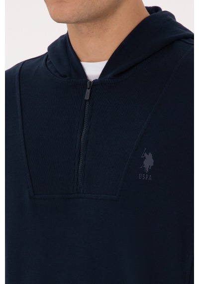U.S. Polo Assn. Erkek Regular Fit Yarım Fermuarlı Kapüşonlu Lacivert Sweatshirt 50316391-VR033