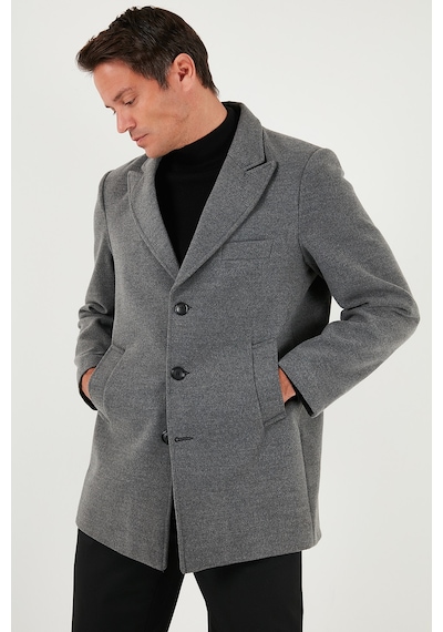 Buratti Slim Fit Apaş Yaka Astarlı Kaşe Erkek Kaban 584K1217 Açık Gri