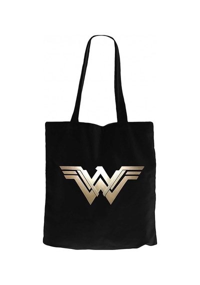 Wonder Woman Metal Logo Siyah Kanvas Bez Çanta Siyah