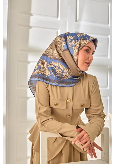 Silk Home Twill İpek Eşarp 11482-07 İndigo, Vizon, Bej, Bebe Mavi
