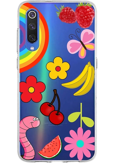 Xiaomi Mi 9 İle Uyumlu 1mm Slim Fit Water Color 5 Baskılı Şeffaf Kılıf Şeffaf