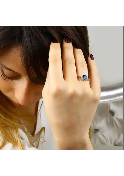 Kuyumcudukkani Mavi Taşlı Elişi Trend Yüzük-10319-r-blu Rose Gold