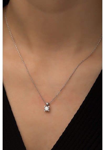 Papatya Silver Swarovski® Tektaş Kolye Rodyum Kaplama 925 Ayar Gümüş - SUVPS00002
