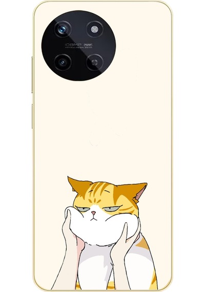 Realme 11 4g Uyumlu Sarı Kedi Yanakları Baskılı Silikon Kılıf Renkli