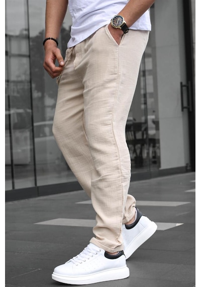 Madmext Bej Müslin Kumaş Erkek Basic Pantolon 6507