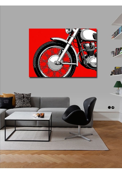 Kanvas Tablo Kırmızı Arka Plan Ve Motosiklet