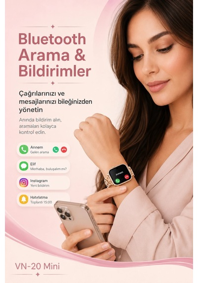 Şık Tasarımlı Mini Akıllı Saat Dört Çift Kayışlı Telefon Uyumlu Bildirim Destekli