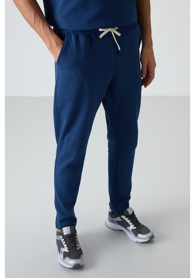 Tommy Life Parlament Pamuklu Kalın Yumuşak Dokulu Oversize Fit Basic Erkek Eşofman Takım - 85251 Mavi