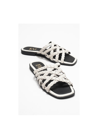 Luvishoes Luvi Shoes Alısha Ekru Hakiki Deri Örgü Bantlı Kadın Terlik Ekru
