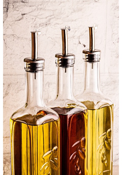 Snippy Safir - Ahşap Standlı 3'lü Cam Damlatmaz Yağlık Sirkelik Zeytinyağı Sıvıyağ Şişesi Yağlık 500ml Ahşap