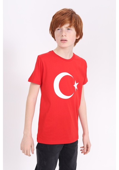 Toontoy Kids Toontoy Unisex Çocuk Ay Yıldız Baskılı Tişört Kırmızı