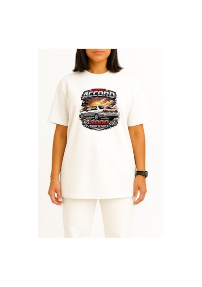 Bahriyeli Collection Oversize Honda Accord 2000 Model Göğüs Baskılı Unisex T-shirt Beyaz