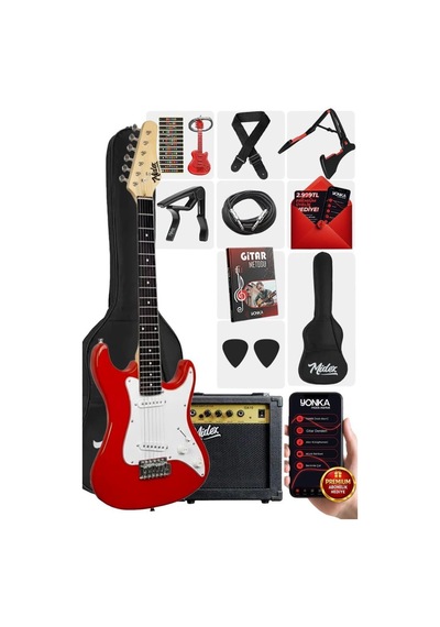 Midex Ceg-36rd 8-12 Yaş Çocuklar İçin Amfili Full 3/4 36 İnç Elektro Gitar Seti Kırmızı