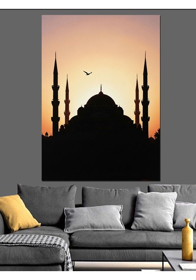 Sultanahmet Silüeti Cami Minare Dekoratif Kanvas - Mdf Ahşap Tablo