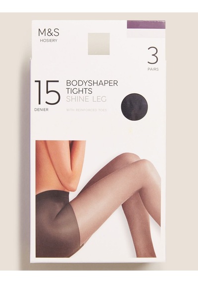 Marks & Spencer 3'lü 15 Denye Şekillendirici Külotlu Çorap Seti T60002344 Siyah
