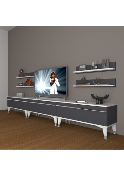Decoraktiv Eko 270r Mdf Silver Tv Ünitesi Tv Sehpası Beyaz - Siyah
