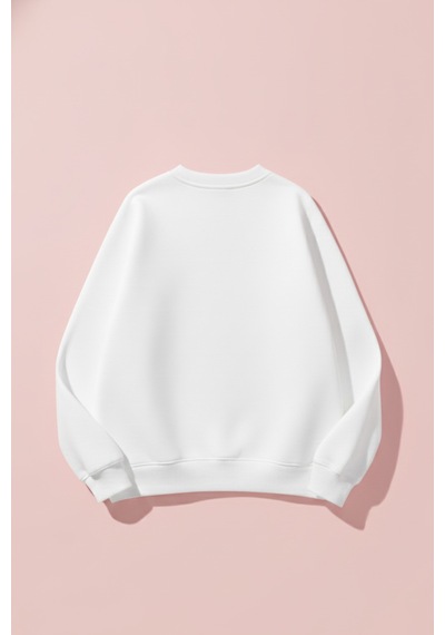 Uyguntarz Unisex Yumuşak Dokulu Düz 3 İplik Oversize Sıfır Yaka Sweatshirt Sade Ve Modern Görünüm beyaz