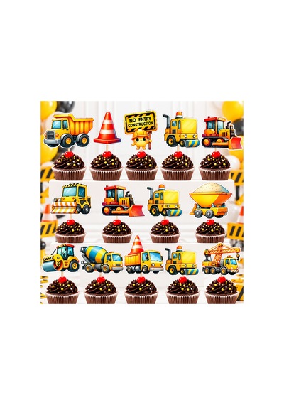 İnşaat Kamyon ve İş Makinesi Cupcake Kürdanı 20 Adet Pasta Süsü