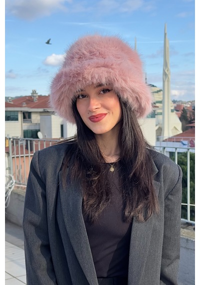 Mollycrush Suni Kürk Bucket Kalpak Şapka Pembe