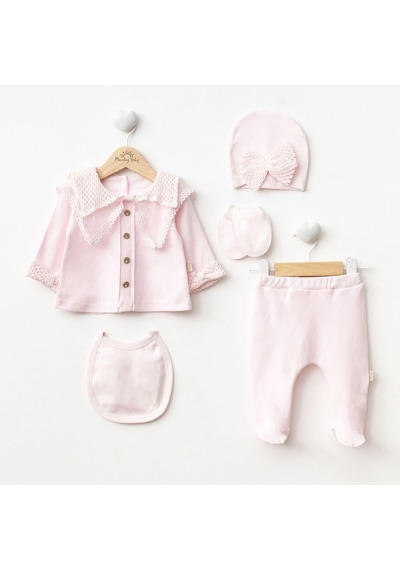 Ürünya Kız Bebek Pamuklu Uzun Kollu İşlemeli 5'li Set Pembe